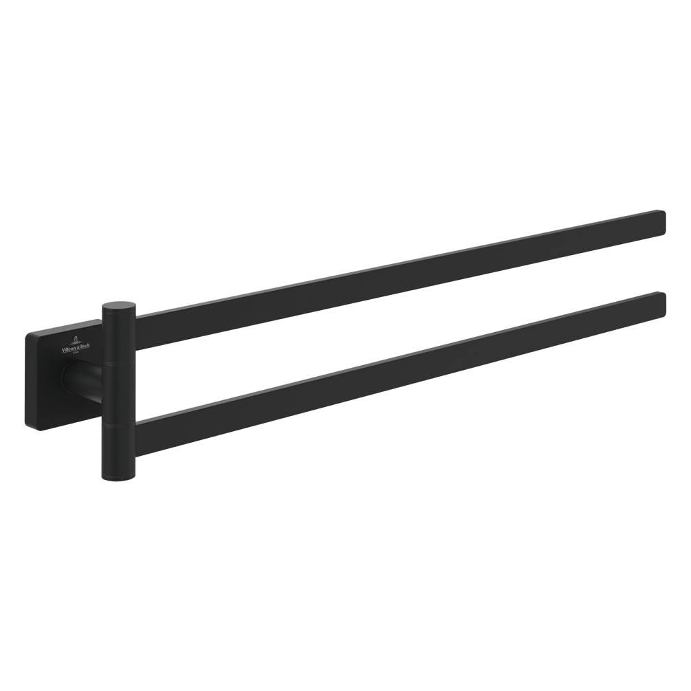 Cutout image of Villeroy & Boch Elements Striking Matt Black 432mm Hinged Double Towel Rail